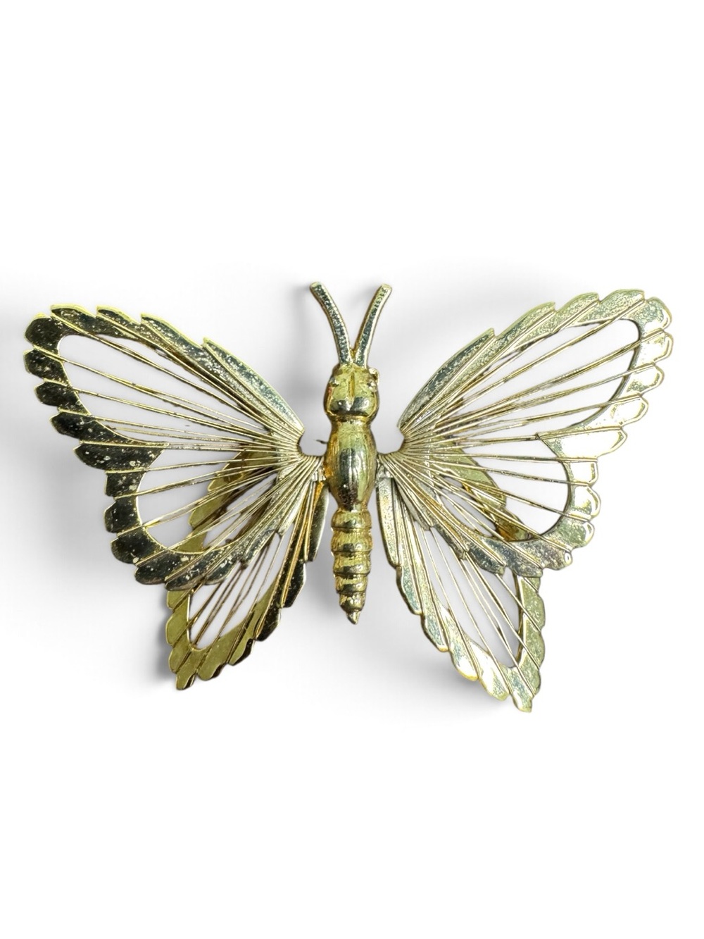 Vintage Monet Gold Plated Spinneret Butterfly Brooch Pin Wire Fret 1970’s